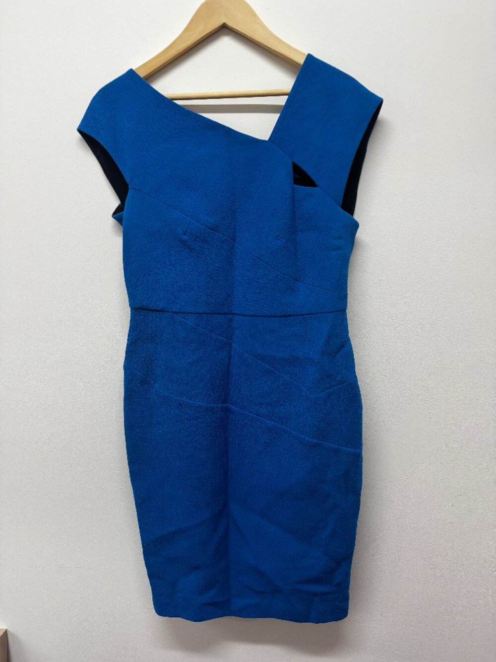 NWOT $1250 Roland Mouret Dress Sky Blue Cap Sleeve Back Zip Wool Silk - US 12